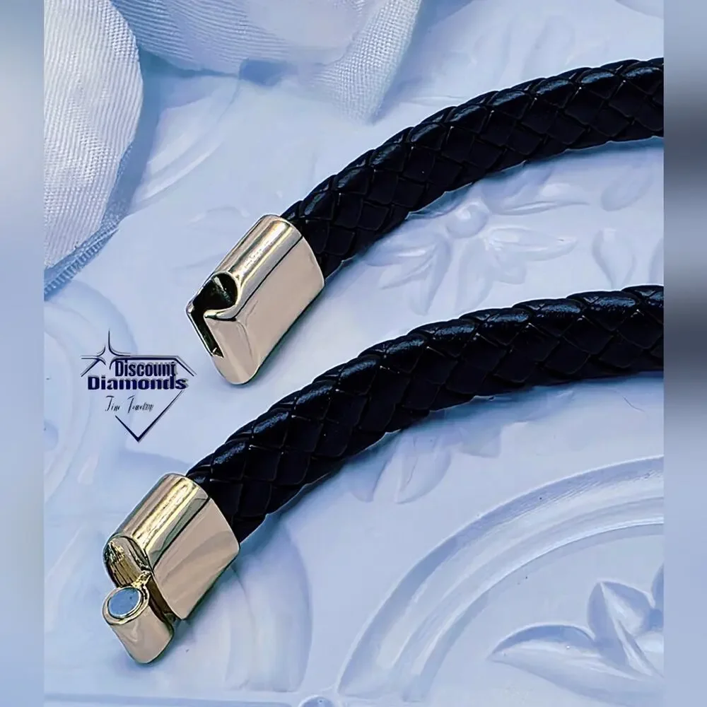 Black Braded Leather with 18K Yellow Gold Plated Black Titanium